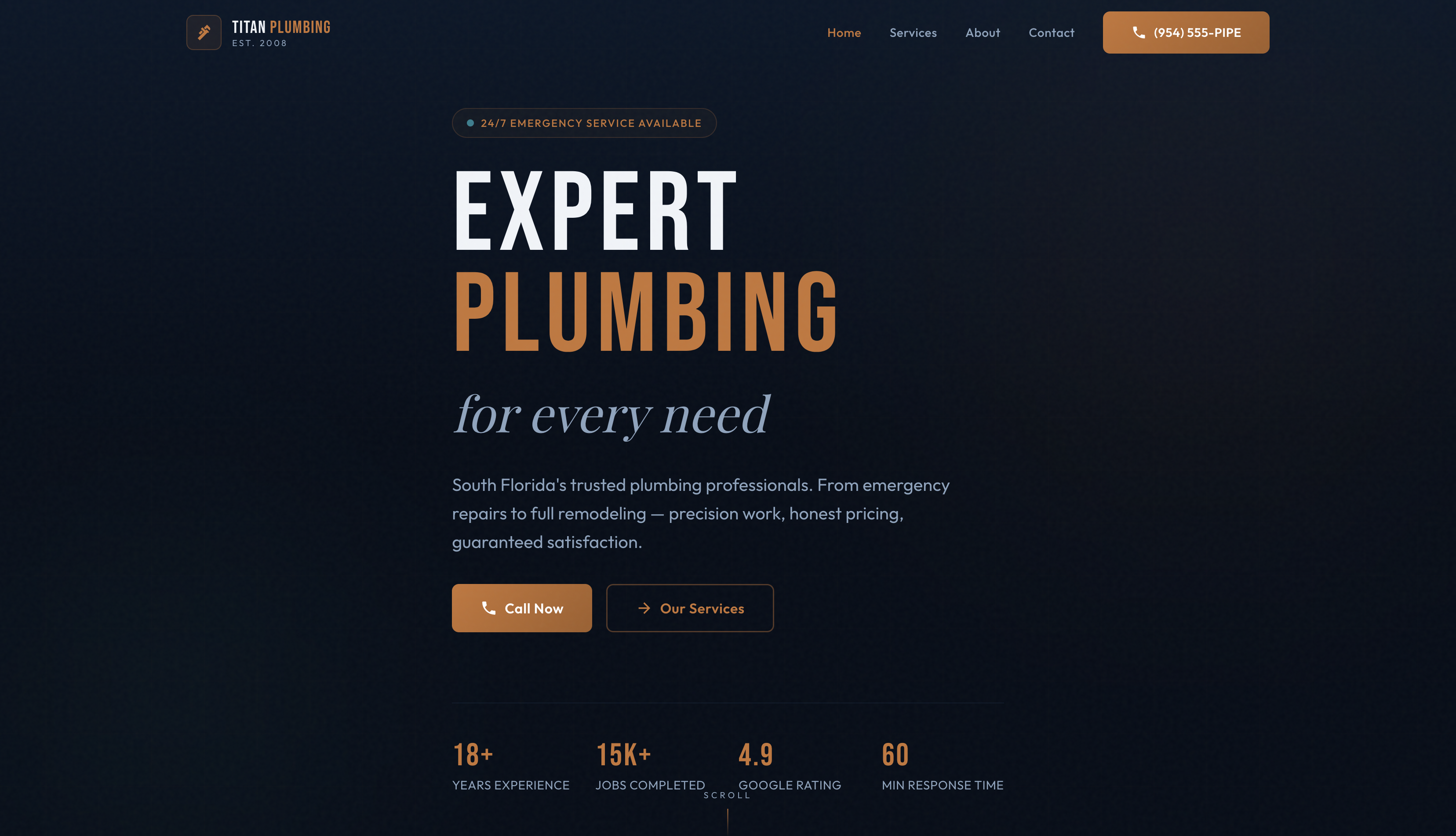 Titan Plumbing - A professional plumbing service website for South Florida's trusted plumbing pro